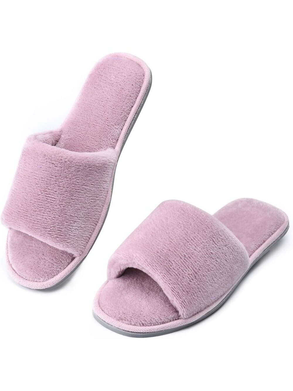 〽️Women's Pink Open Toe Slippers Cozy Memory Foam Summer Slip On Flannel Shoes